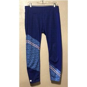 Athleta Women's Asym Camo Sonar Capri Athleisure Yoga Leggings Blue Size Large